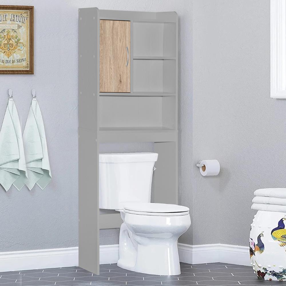 Better Home Products Ace Over-the-Toilet Storage Cabinet in Light Gray & Natural Oak