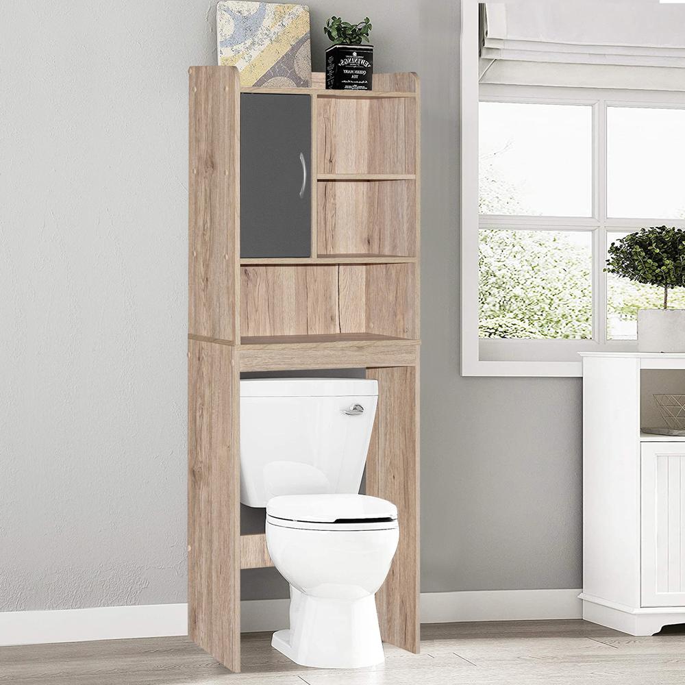 Better Home Products Ace Over-the-Toilet Storage Cabinet in Natural Oak & Dark Gray