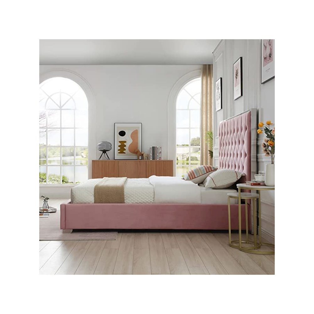 Sophia Velvet King Bed with Silver Metal Frame