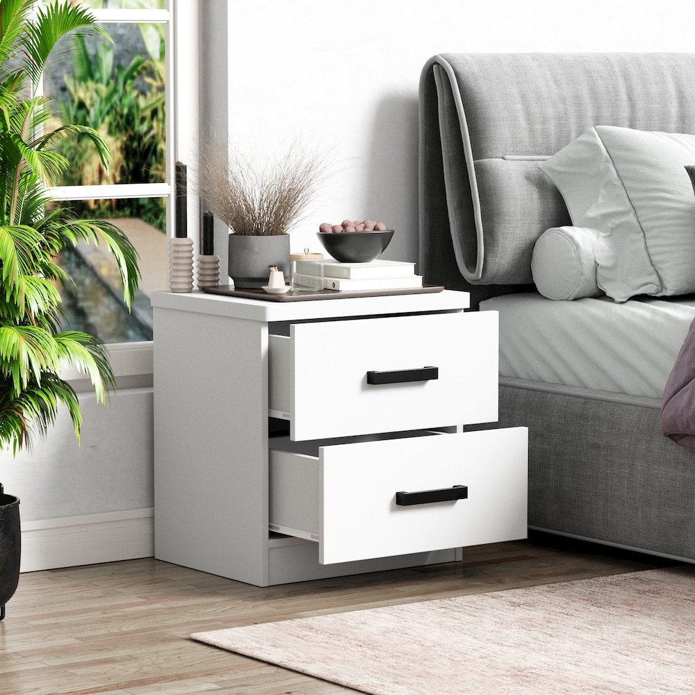 2 Drawers Nightstand in White Color