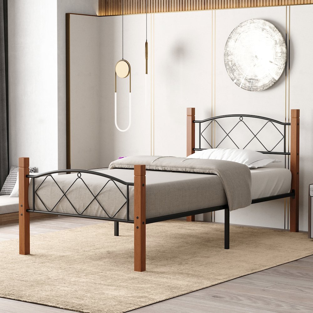 Hercules Twin Size Solid Wood Posts with Metal Bed Frame