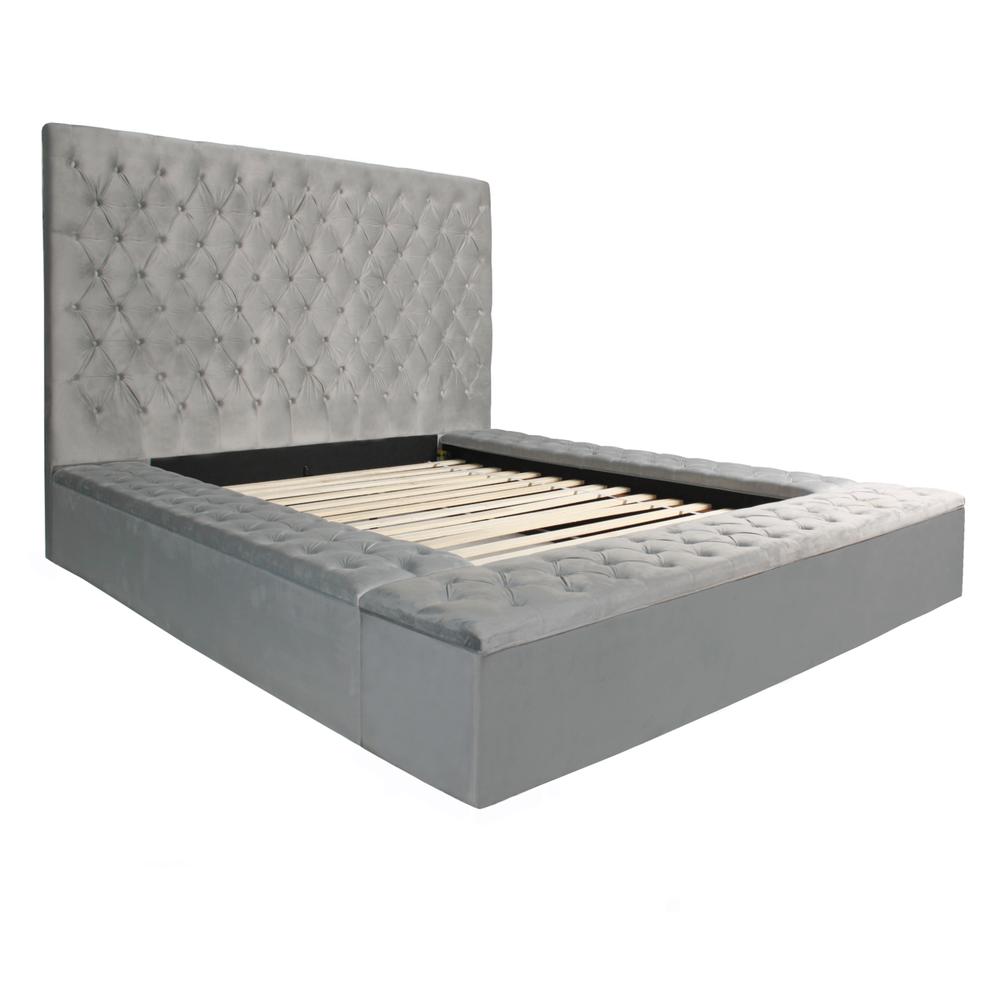 Better Home Products Cosmopolitan Velvet Upholstered Platform Queen Bed in Gray