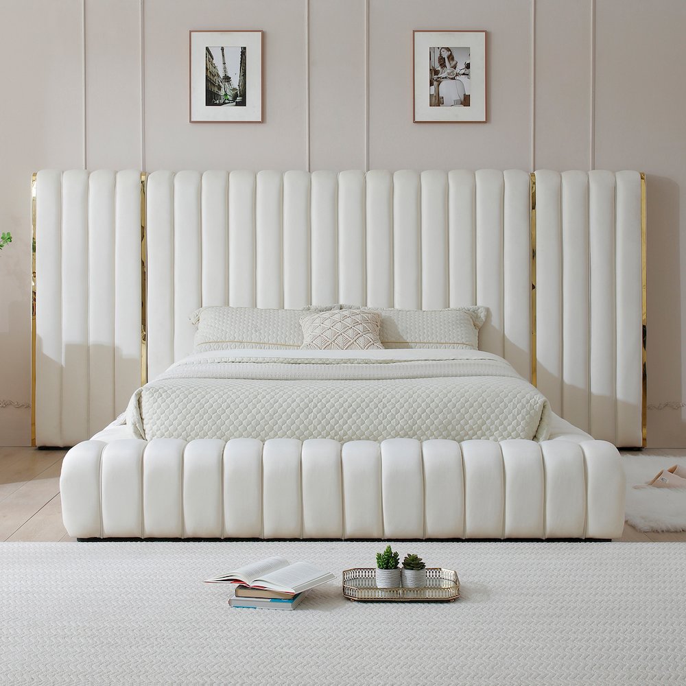 Avalon Velvet Upholstered Platform Bed With Wings