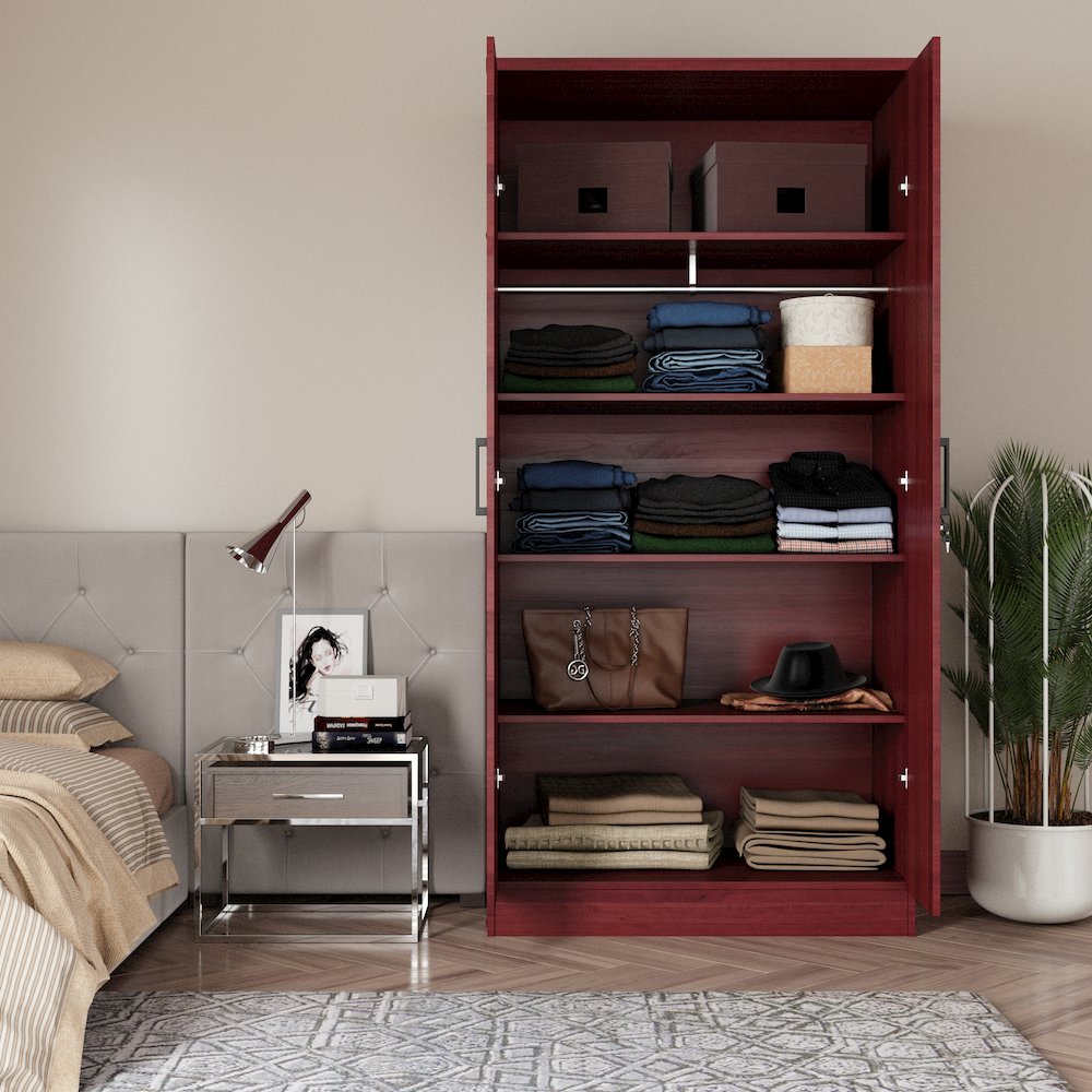 Better Home Products Harmony Wood Two Door Armoire Wardrobe Cabinet in Mahogany