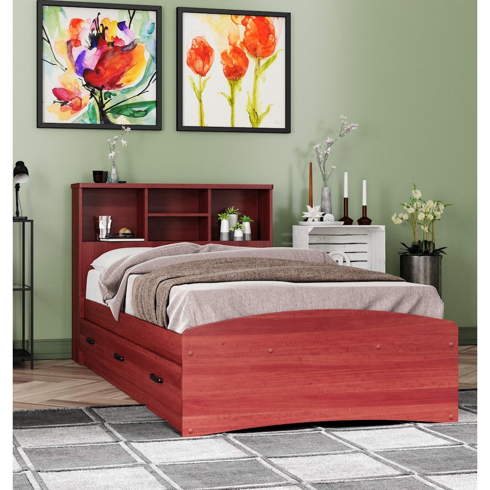 Captain Paltform Bed with 3 Drawers and Bookcase Headboard
