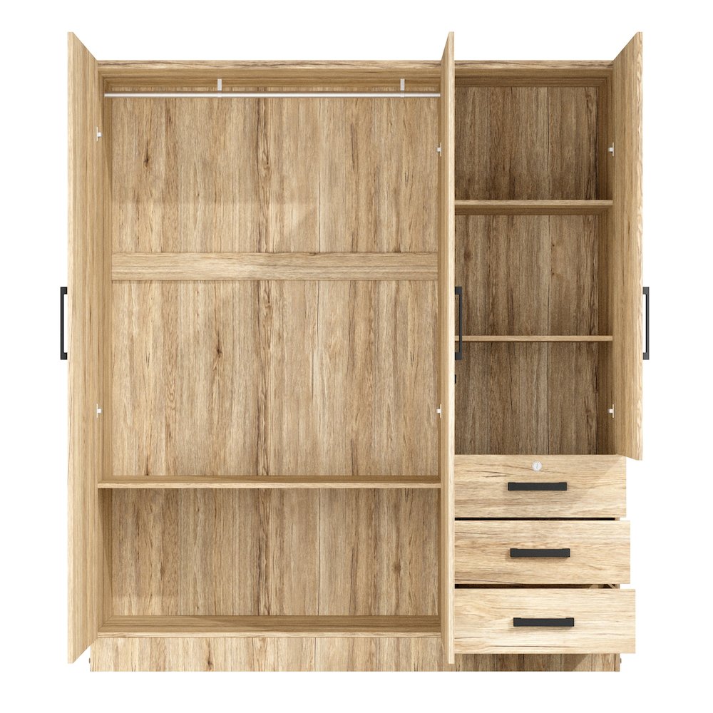 61"Wide Armoire Wardrobe Closet For Hanging With 3 Drawers & Shelves