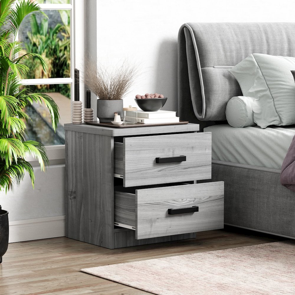 2 Drawers Nightstand in Grey Color