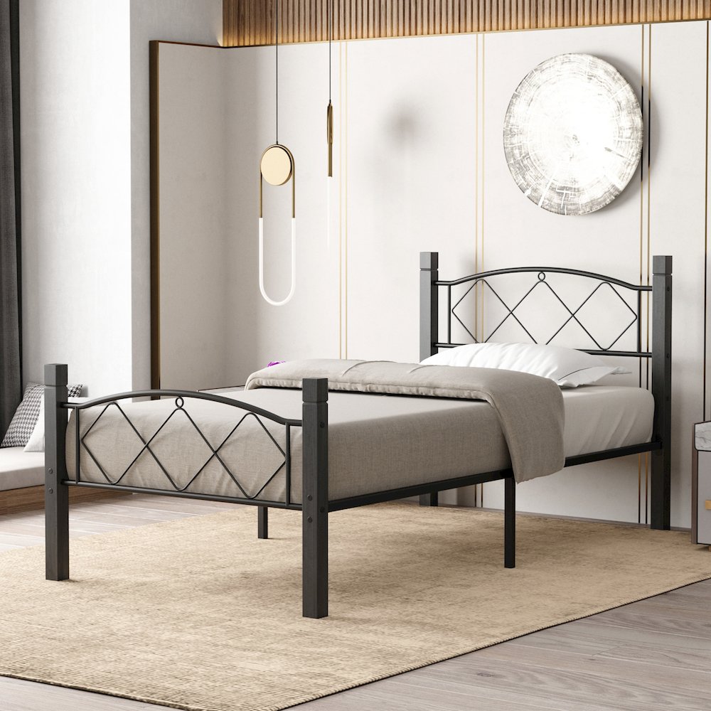 Hercules Twin Size Solid Wood Posts with Metal Bed Frame