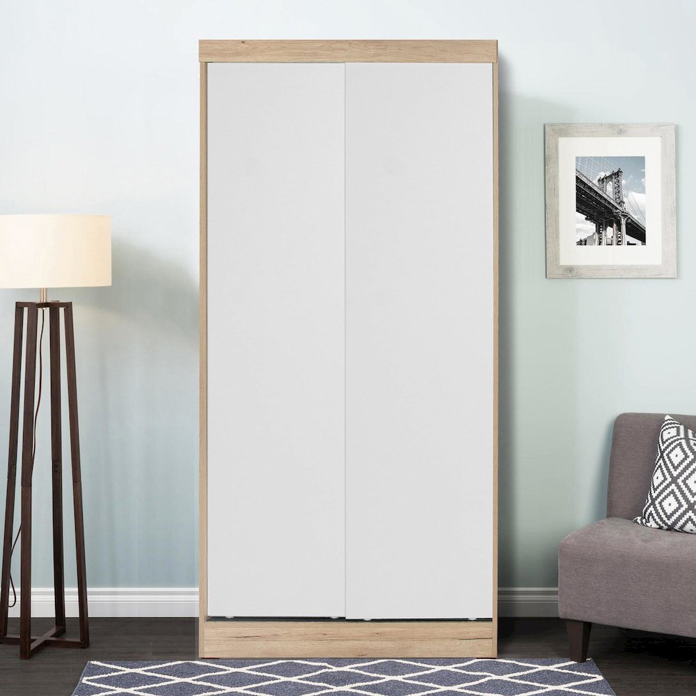 Modern Wood Double Sliding Door Wardrobe