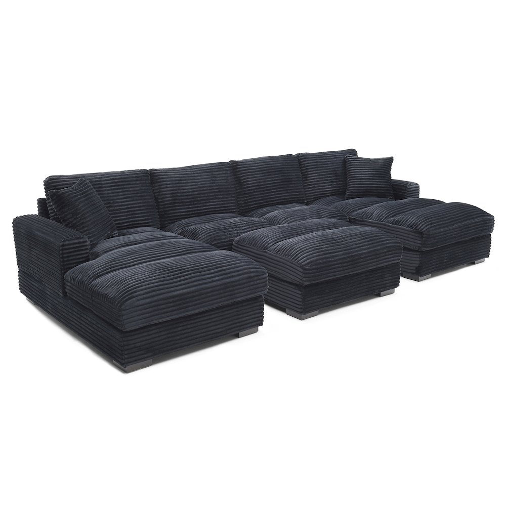 Scarlet Corduroy U-Shaped Double Chaise Sectional Sofa and Ottoman