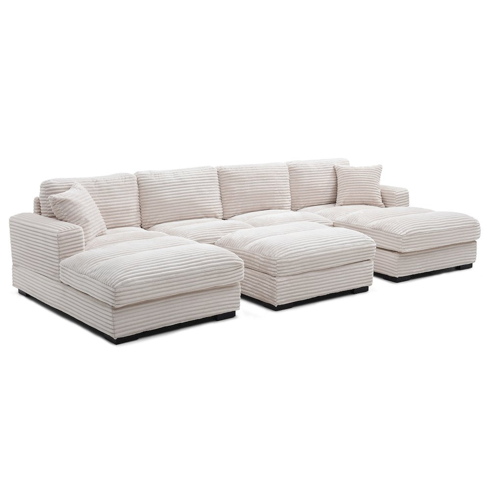 Scarlet Corduroy U-Shaped Double Chaise Sectional Sofa and Ottoman