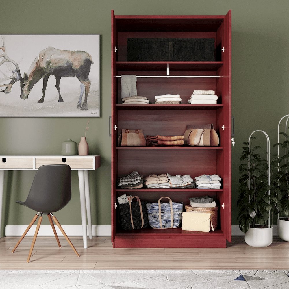 Mirrored 2 Door Wardrobe in Red Color