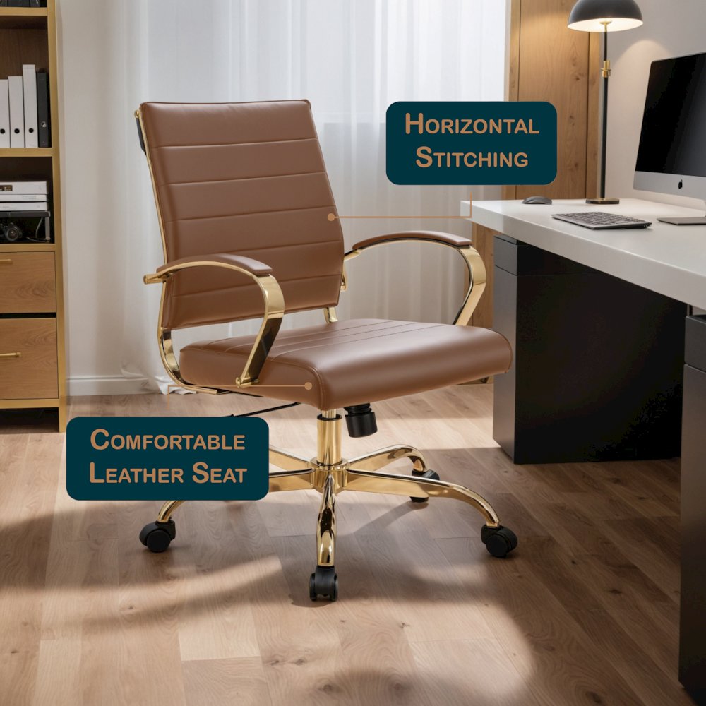 Benmar Home Leather Office Chair With Gold Frame
