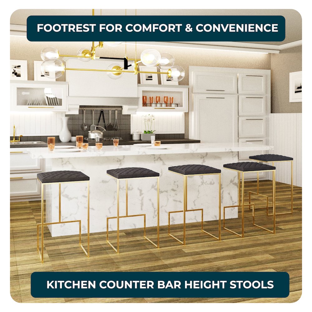 Quincy Quilted Stitched Leather Bar Stools With Gold Metal Frame