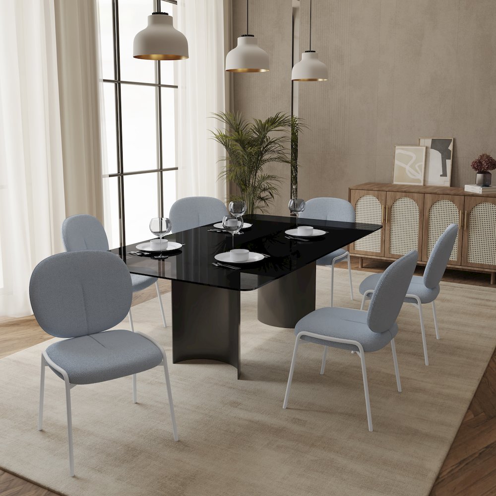 Mid-Century Modern Boucle Dining Chair with White Frame, Blue