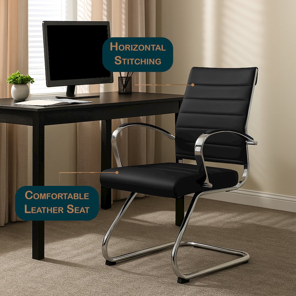Benmar Home Leather Guest Office Chair in Black