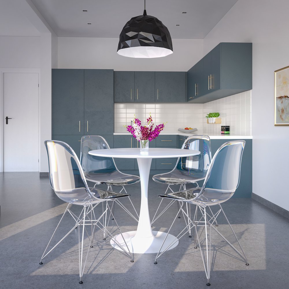 Bristol 31" round dining table White base with marbled MDF top