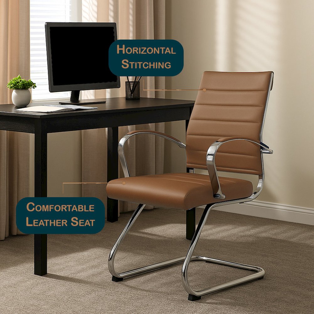 Benmar Home Leather Guest Office Chair in Light Brown