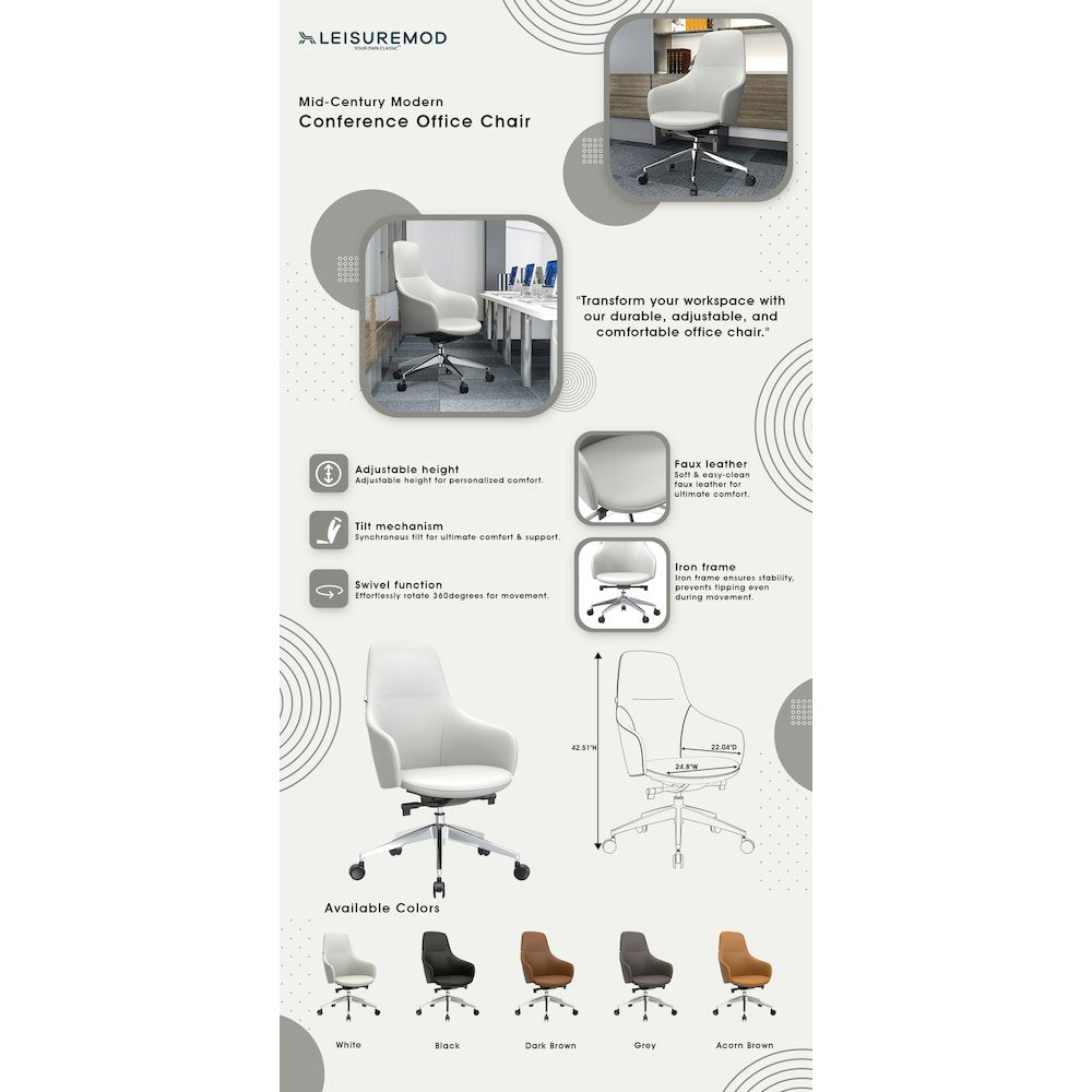 Celeste Series Office Chair in White Leather