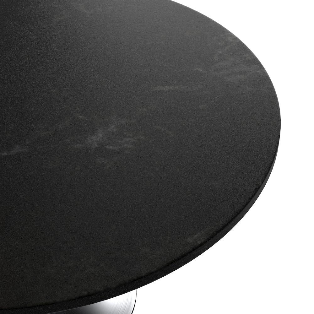 Verve Collection 48" Round Dining Table, Brushed Chrome Base with Black MDF Top