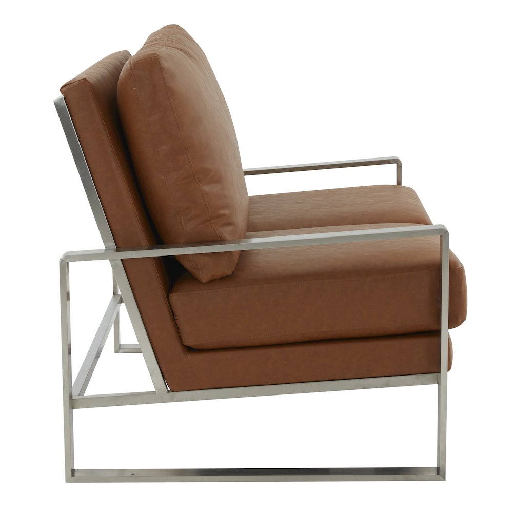 Jefferson Contemporary Modern Faux Leather Loveseat With Silver Frame