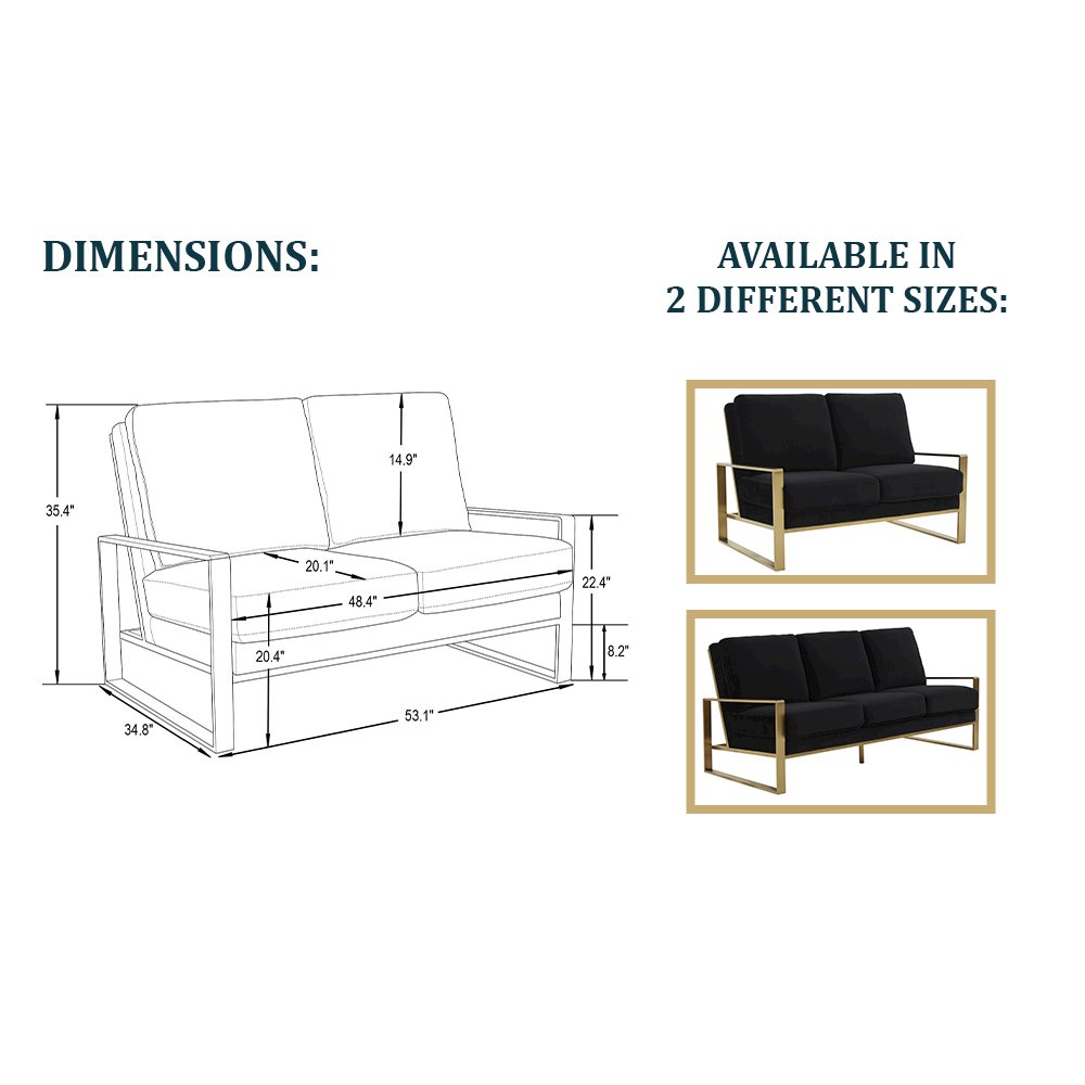 Jefferson Contemporary Modern Velvet Loveseat With Gold Frame