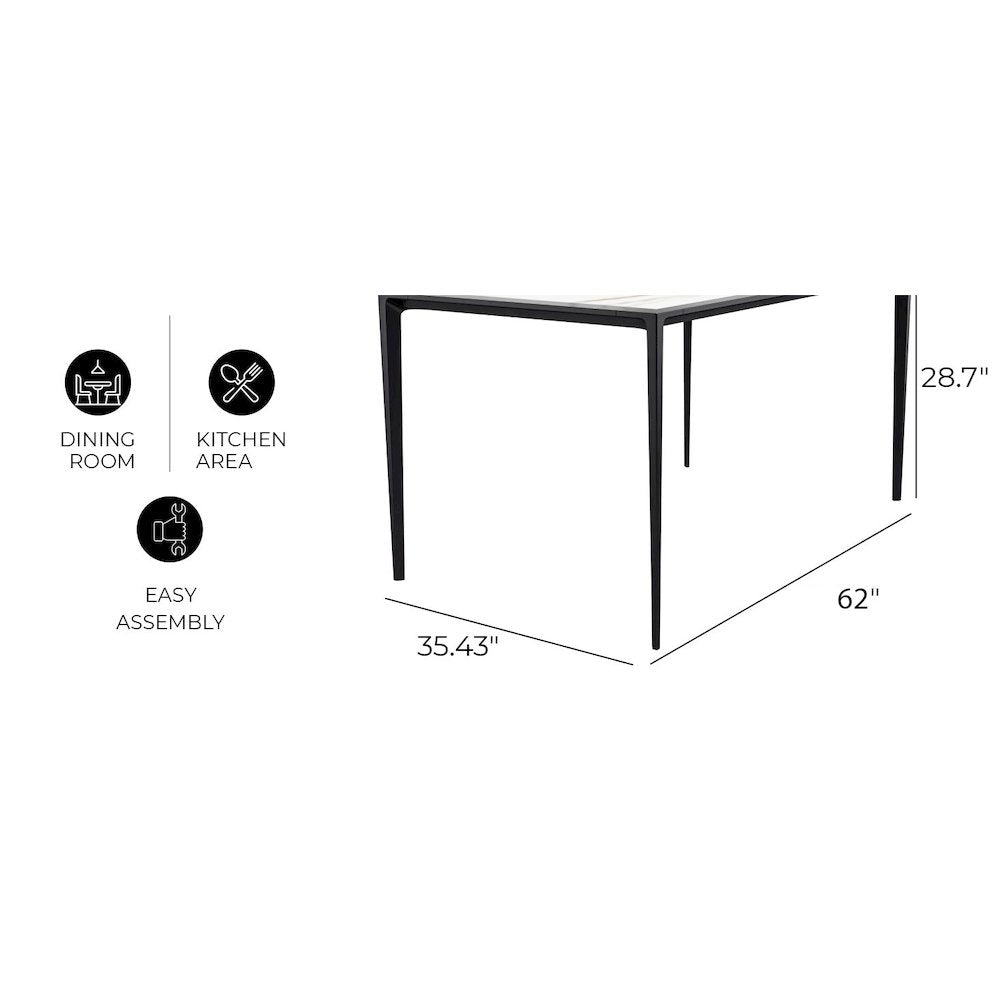 Avo Series Modern Dining Table Black Base, With 55 White/Gold Sintered Stone Top