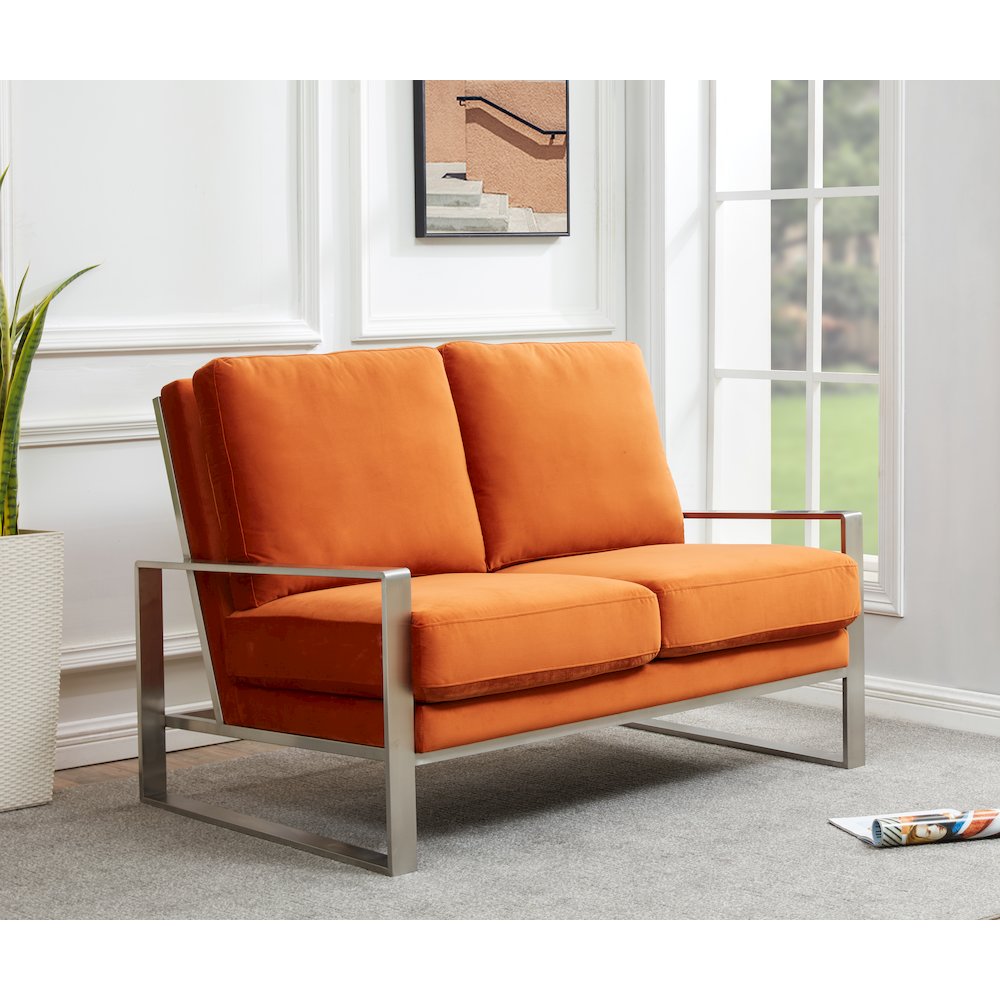 Jefferson Contemporary Modern Velvet Loveseat With Silver Frame