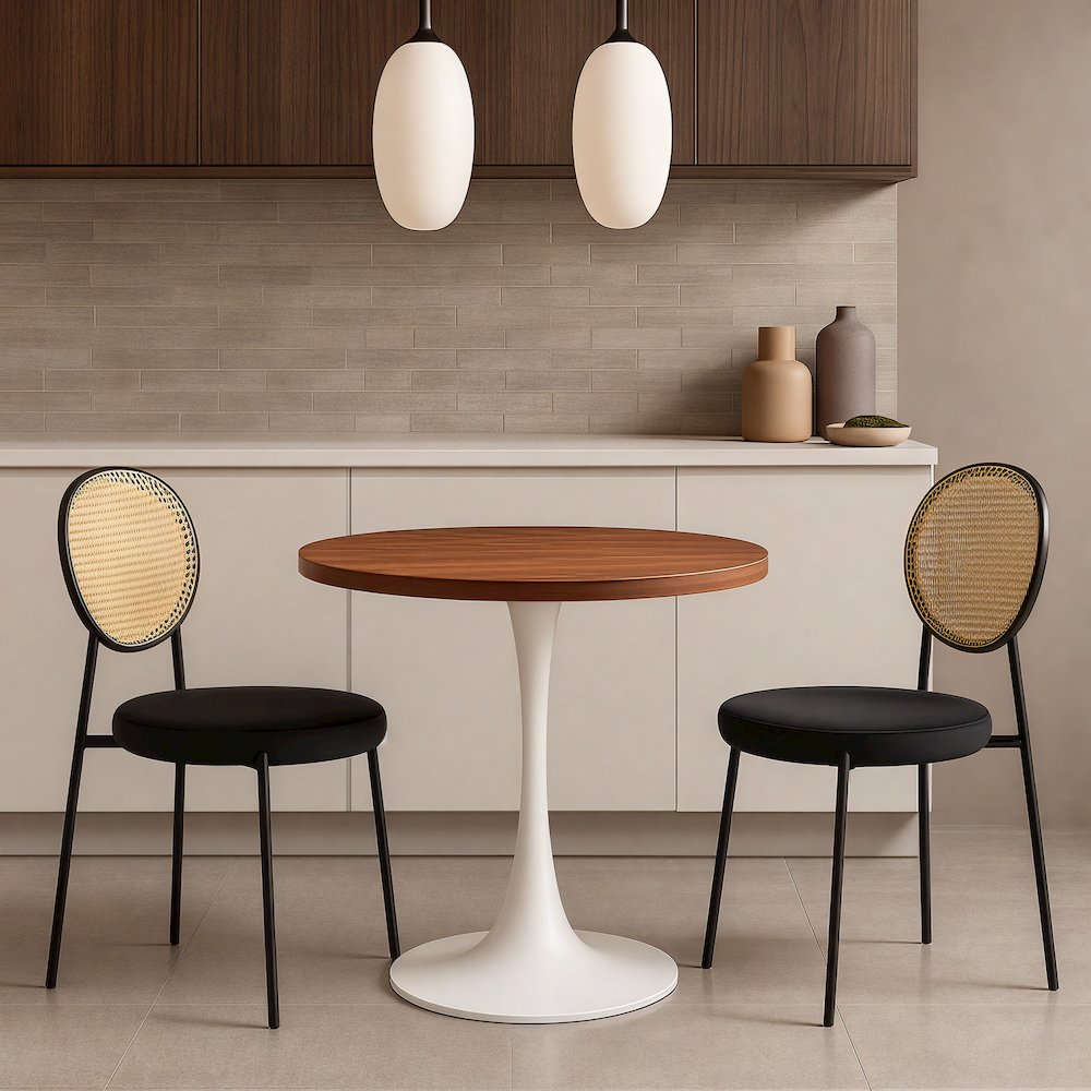 Bristol Dining table, White Base with 36" Round Cognac Brown MDF top