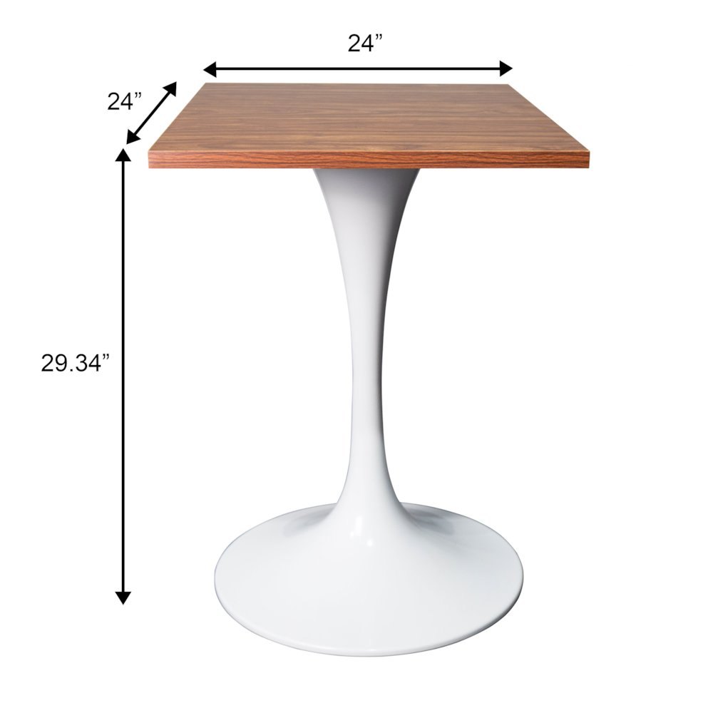 Verve Collection 24 Square Dining Table, White Base with Dark Maple MDF Top