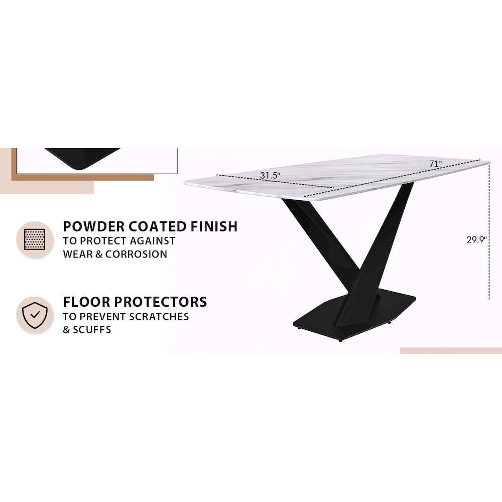 Voren Series Modern Dining Table Black Base, With 62 White Sintered Stone Top
