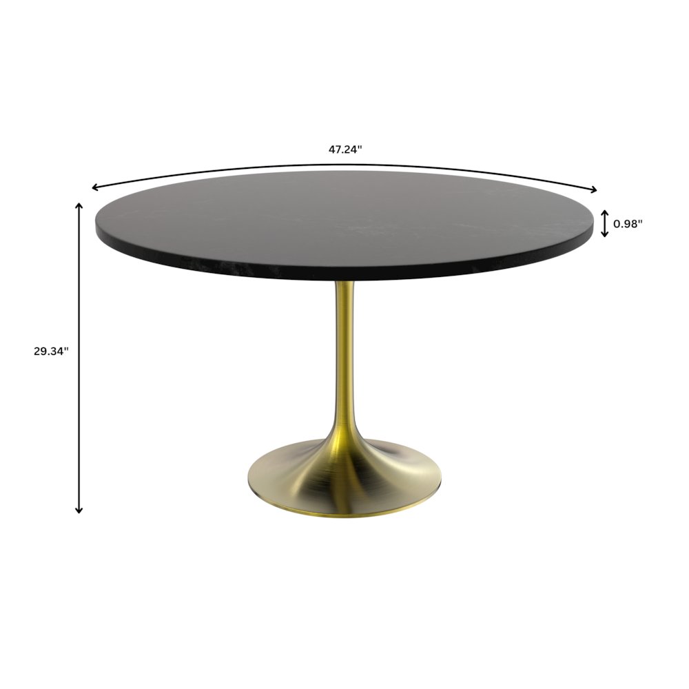 Verve Collection 48" Round Dining Table, Brushed Gold Base with Black MDF Top