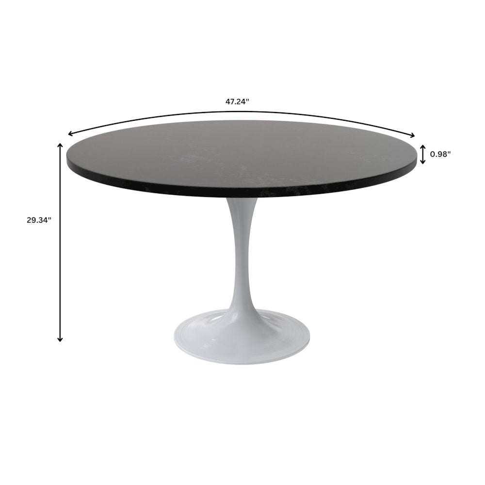 Verve Collection 48 Round Dining Table, White Base with Black MDF Top