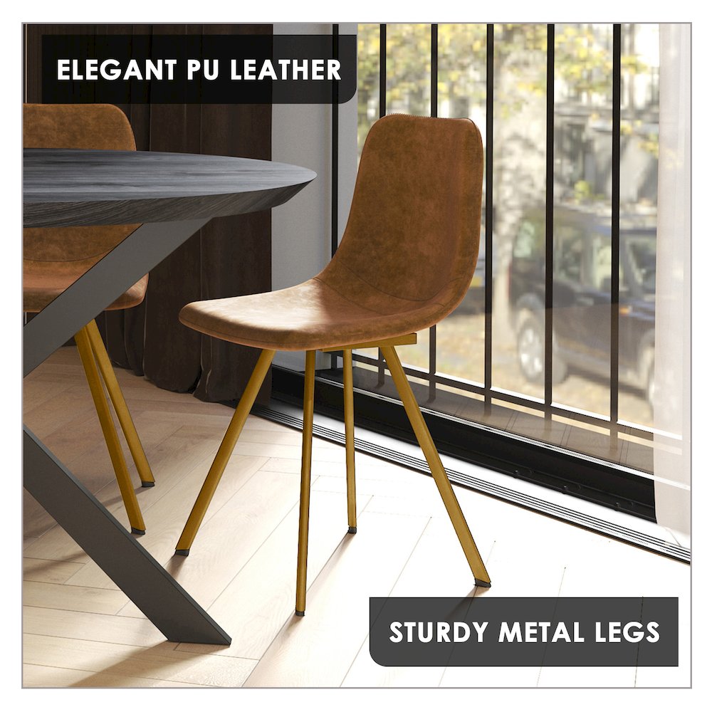 Markley Modern Leather Dining Chair With Gold Legs