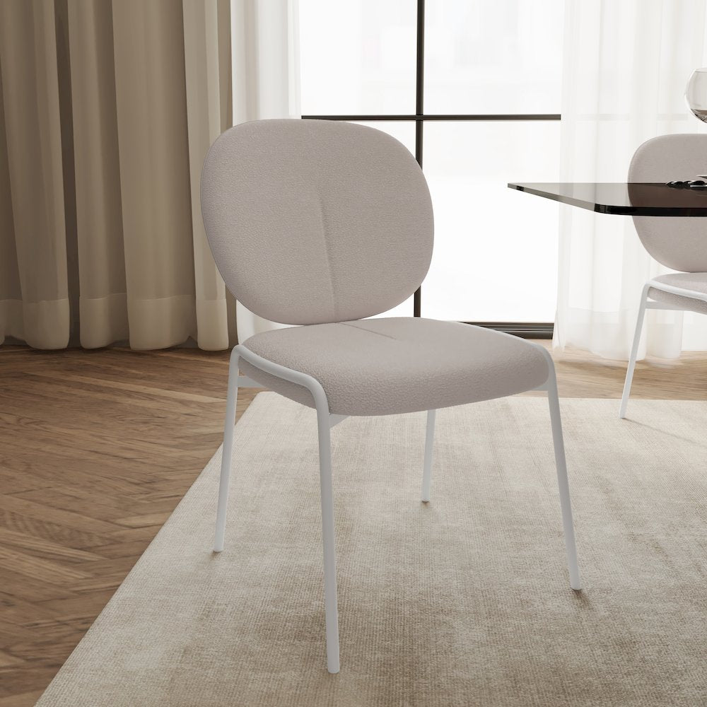 Mid-Century Modern Boucle Dining Chair with White Frame, White