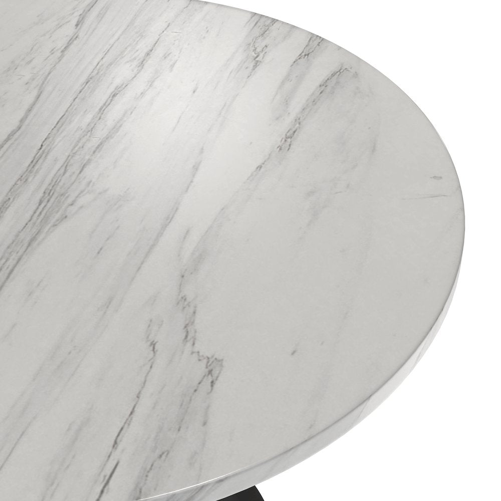 Verve Collection 36 Round Dining Table, Black Base with Sintered Stone White Top