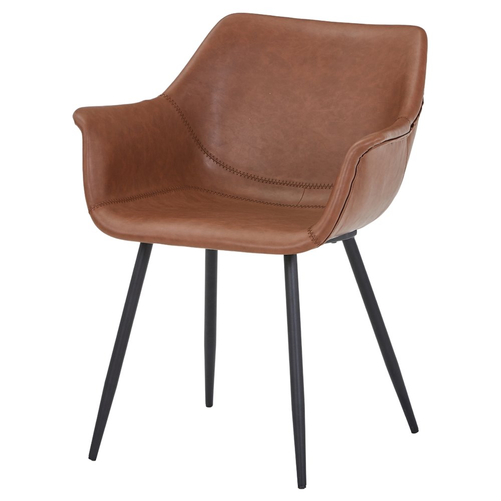 Markley Modern Leather Dining Arm Chair With Metal Legs