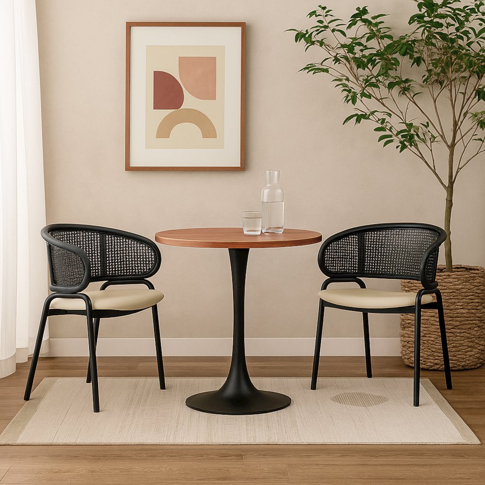 Bristol Dining table, Black Base with 36 Round Cognac Brown MDF top