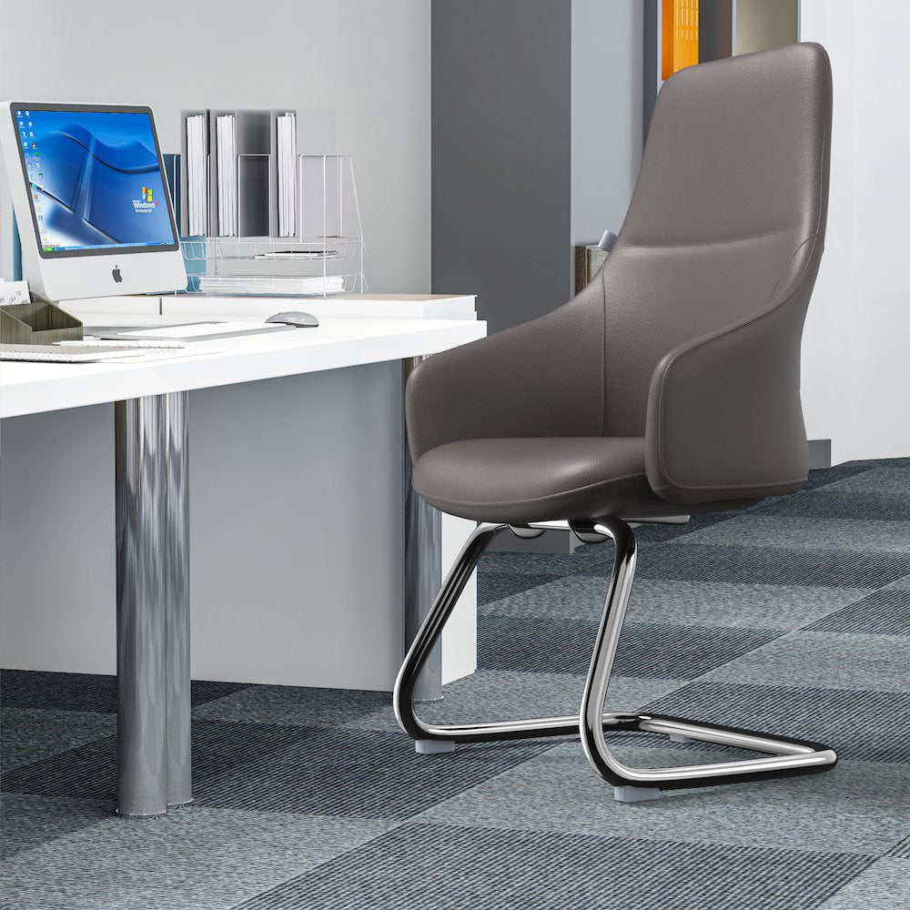 Celeste Series Guest Office Chair in Grey Leather