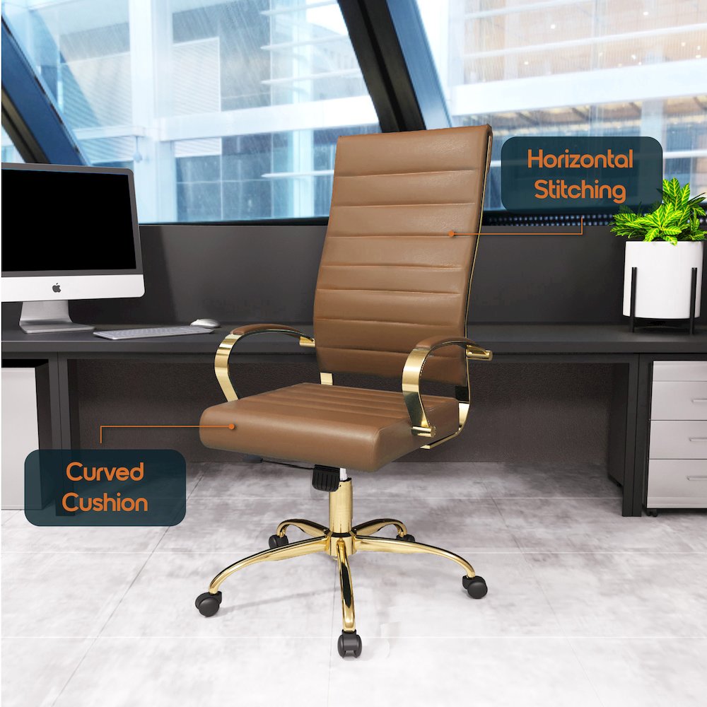 Benmar High-Back Leather Office Chair With Gold Frame
