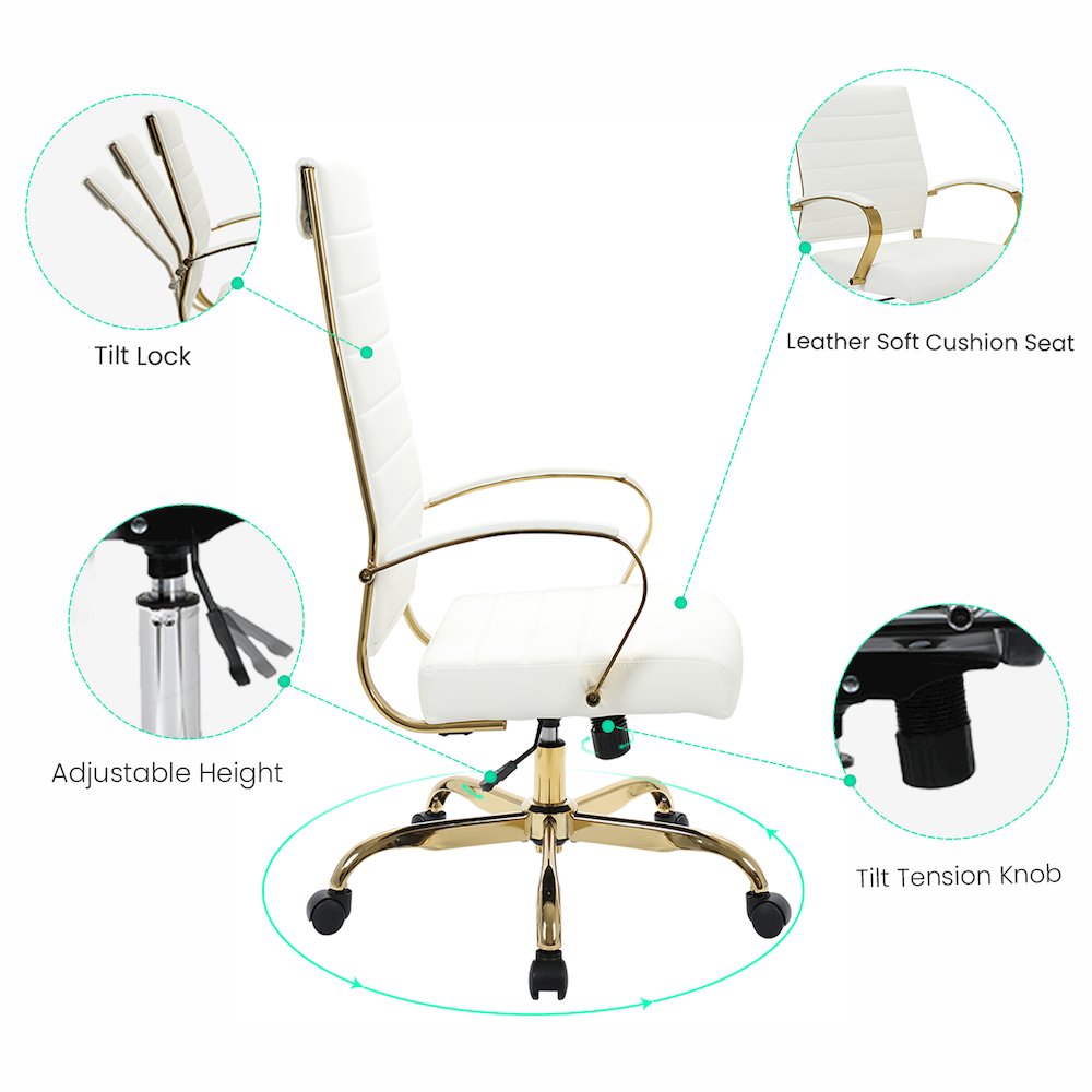 Benmar High-Back Leather Office Chair With Gold Frame