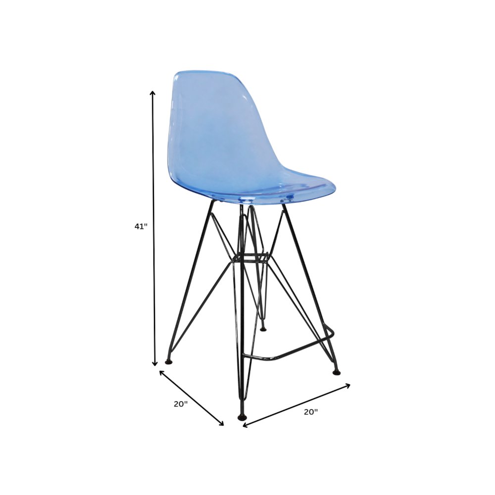 Modern Acrylic Bar stool Cresco Collection Black Base with Trans Blue seat