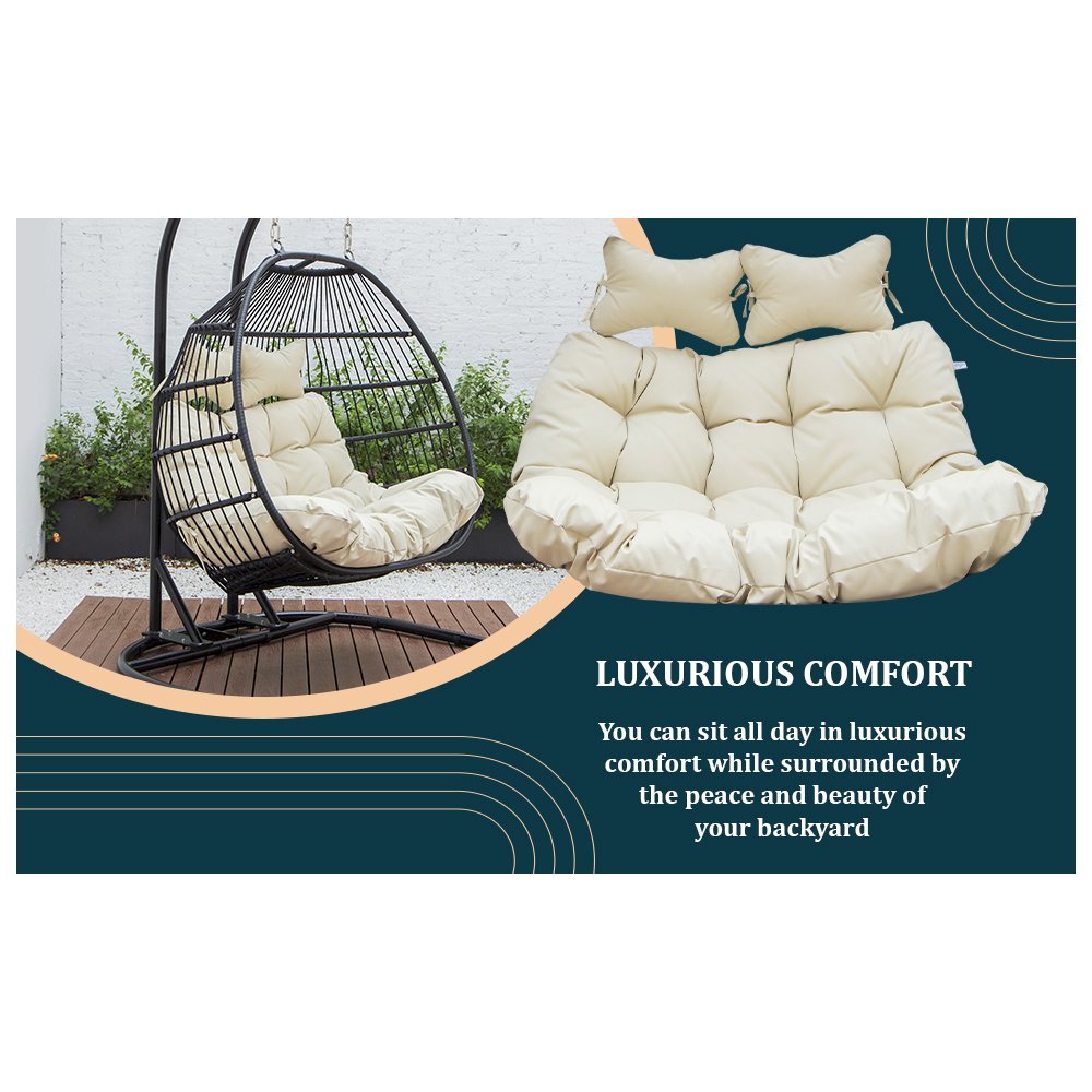 Wicker 2 Person Double Folding Hanging Egg Swing Cushion