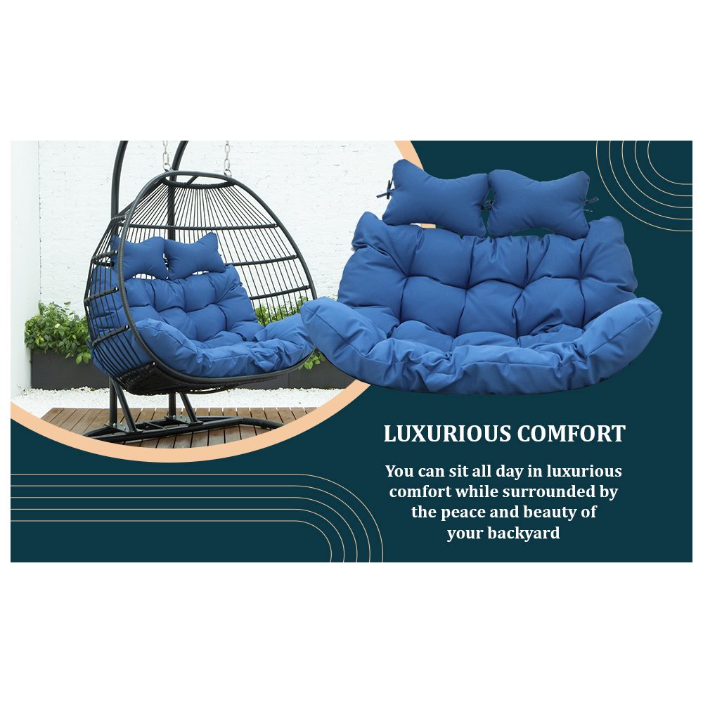 Wicker 2 Person Double Folding Hanging Egg Swing Cushion