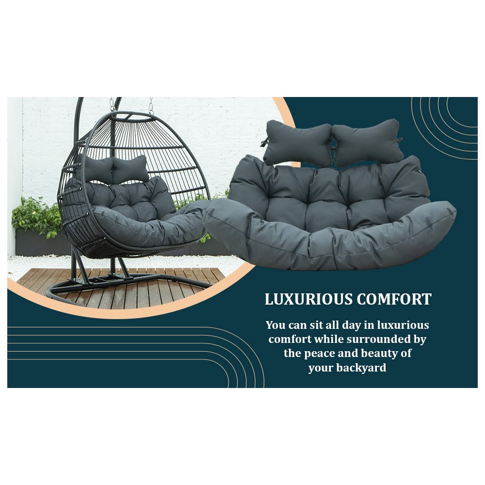 Wicker 2 Person Double Folding Hanging Egg Swing Cushion