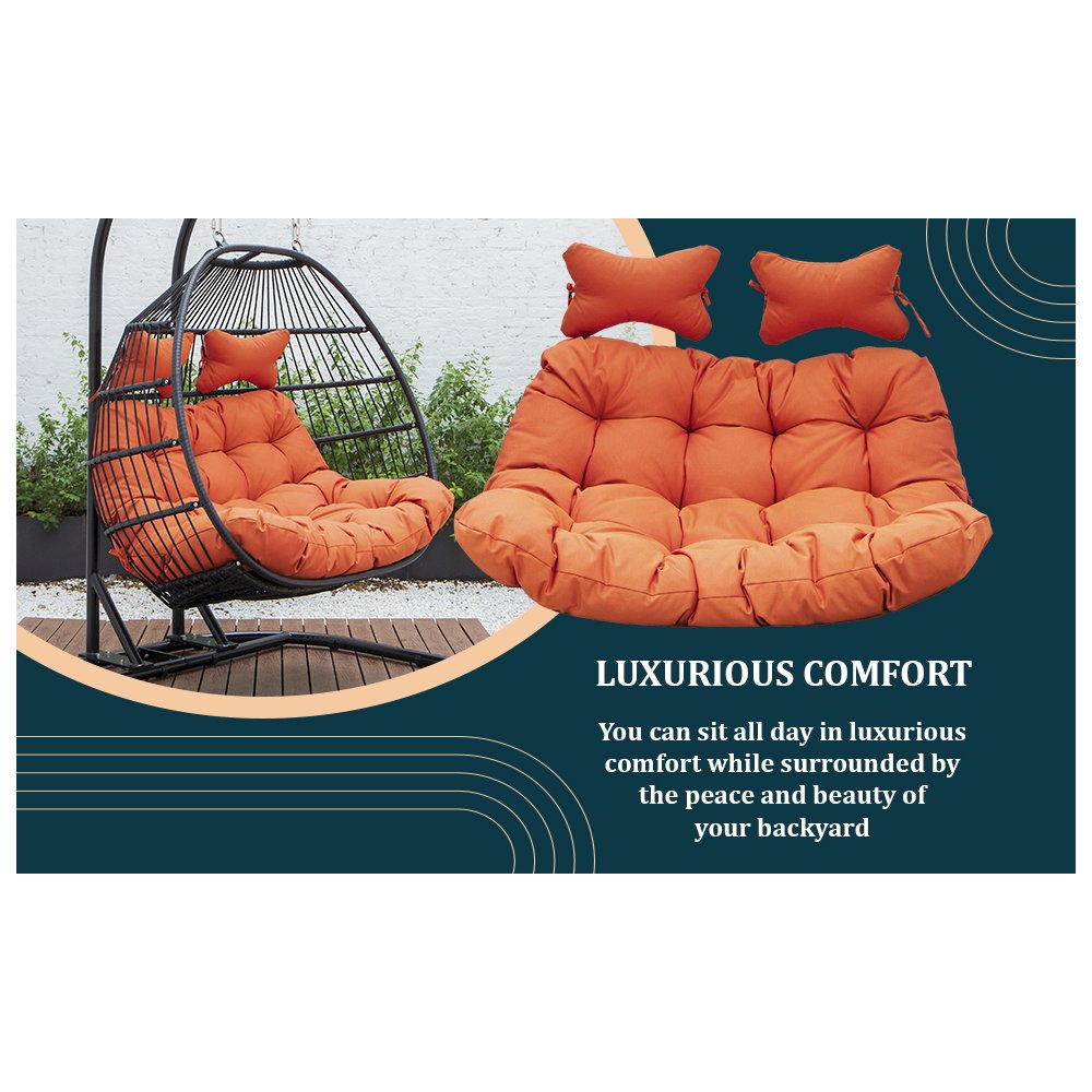 Wicker 2 Person Double Folding Hanging Egg Swing Cushion