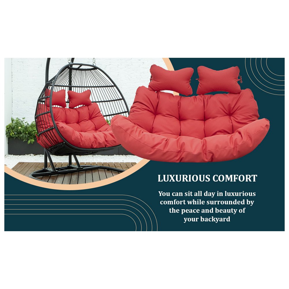 Wicker 2 Person Double Folding Hanging Egg Swing Cushion