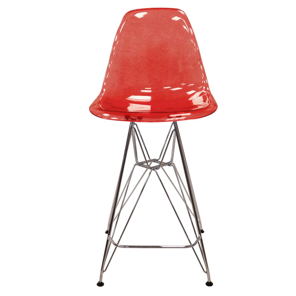 Cresco Modern Acrylic Barstool with Chrome Base and Footrest in Transparent Red