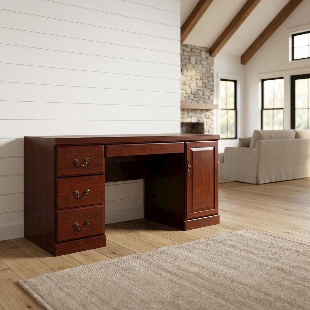 Modern Brown Credenza with Traditional Finish and Spacious Storage