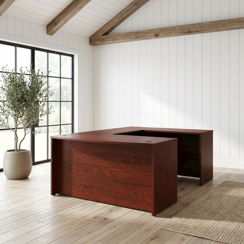 Brown office workstation set, contemporary, transitional, 2-piece configuration
